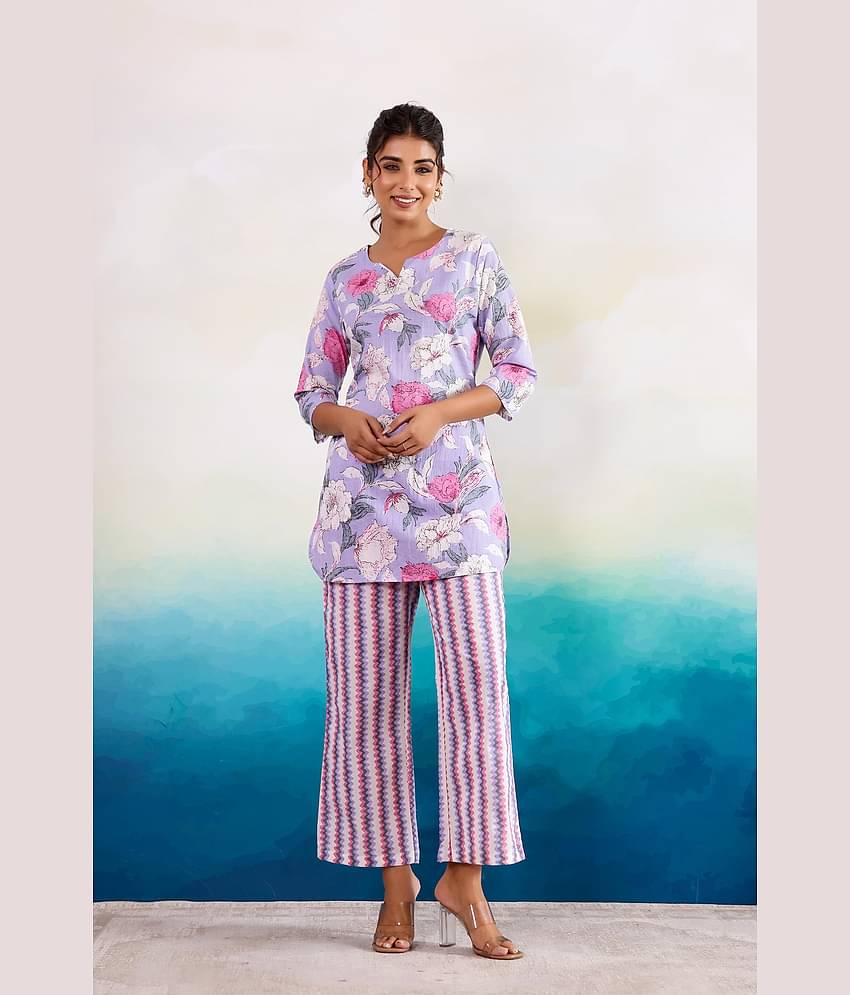 Label Flavia Women Printed Top With Trousers Co-Ord Set ( Multicolor )