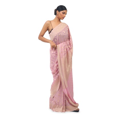 TheHangr Light Purple Soft Georgette Banarsi Saree With Golden Work TheHangr Light Purple Soft Georgette Banarsi Saree With Golden Work