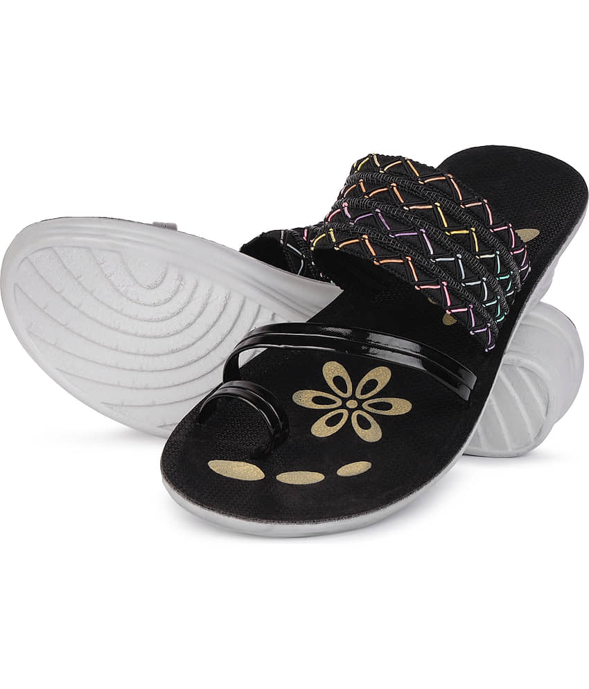 PENNEN Black Women's Open Toe Flats