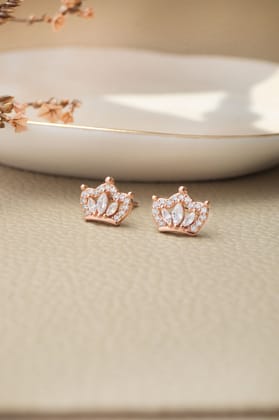 Pretty Crown Rose Gold Plated Sterling Silver Stud Earrings-Rose