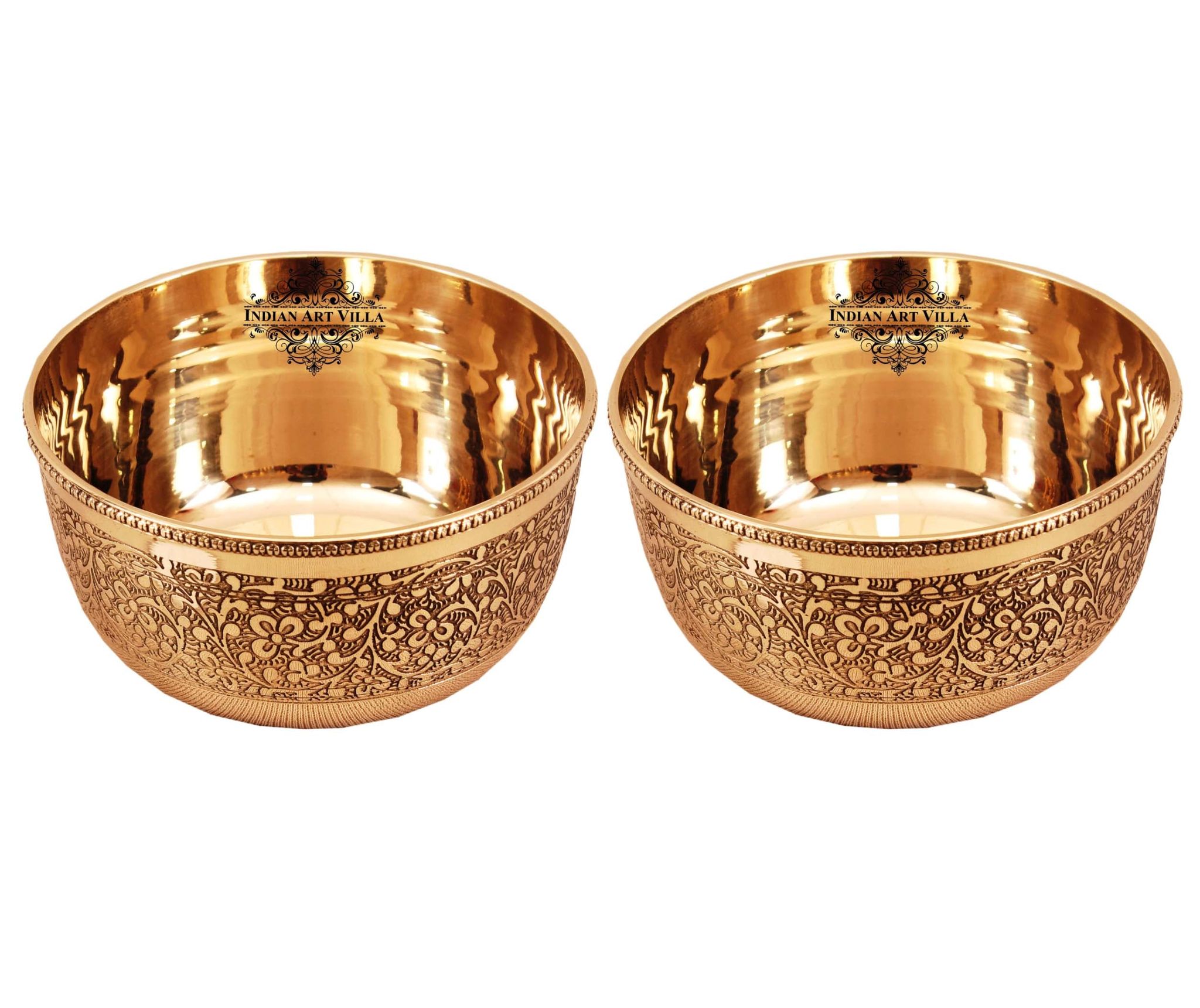 Indian Art Villa Handcrafted Pure Brass Embossed Round Shaped Bowl, Dinnerware, Serveware-150ml / 2