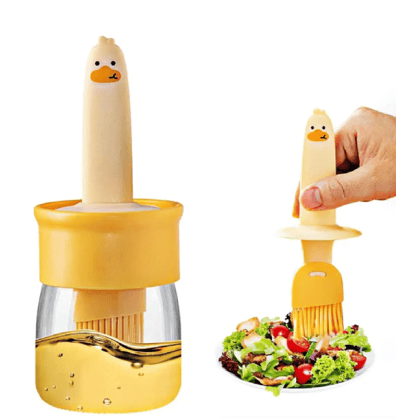 VillWin Yellow Plastic Oil Dispenser 200ml with Silicone Basting Brush ( Set of 1 )