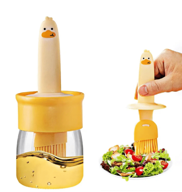 VillWin Yellow Plastic Oil Dispenser 200ml with Silicone Basting Brush ( Set of 1 )