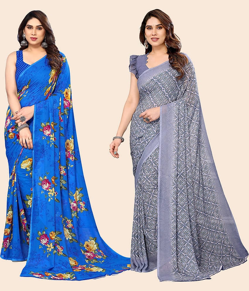 ANAND SAREES Georgette Printed Saree With Unstitched Blouse Piece ( Multicolor )