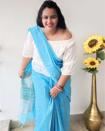 Silkmark Blissful Pure Eri Tussar Silk Blue Saree