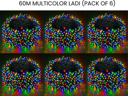 SPARKWORLD 126 LEDs 60 m Multicolor Steady Bulb Rice Lights (Pack of 6)