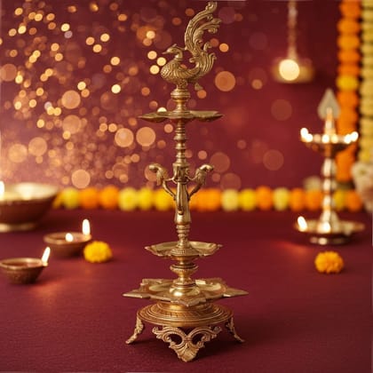 Brass Showpiece Brass Table Decor Deepak Statue (BSMAS323)