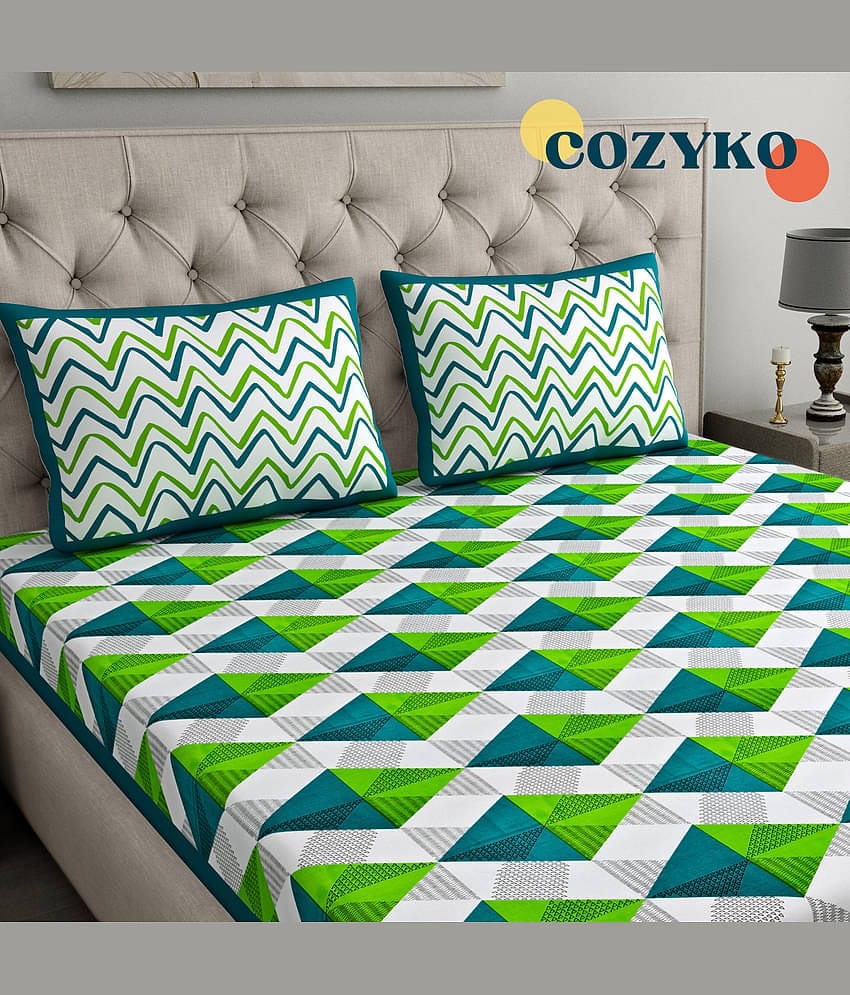 COZYKO Cotton 1 Double Bedsheet with 2 Pillow Covers ( Multicolor )