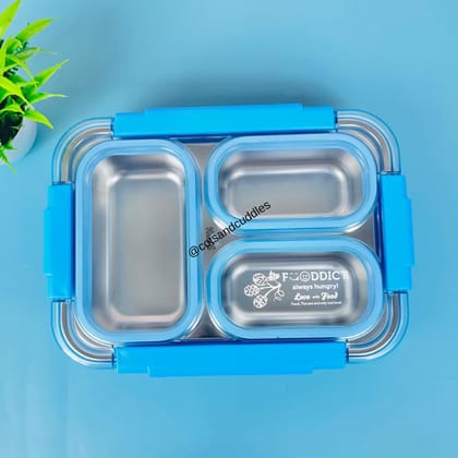 Stainless Steel 3-Compartment 710 ml Lunch Boxes: Durable and Eco-Friendly-Blue