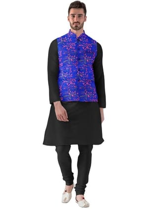 Men's Jacquard Printed Full Sleeve Waistcoat (Blue, 38)-PID53490