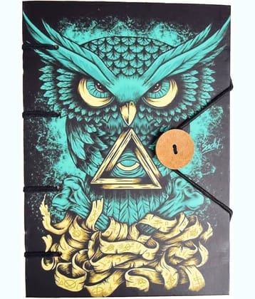 100 % Handmade Recycled Cotton Paper Diary In Owl Print A5 Diary