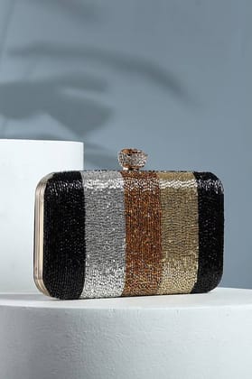 Black Silk Cutdana Work Clutch