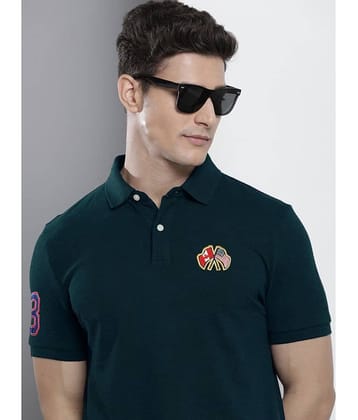 Merriment Pack of 1 Cotton Blend Regular Fit Embroidered Half Sleeves Men's Polo T Shirt ( Green )