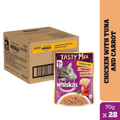 Whiskas Tasty Mix Chicken with Tuna and Carrot Adult (1+ Years) Wet Cat Food (70gx28)