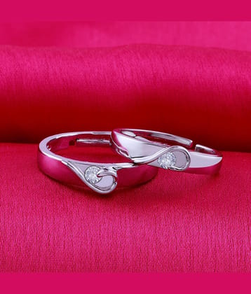 Silver Plated  Adjustable Couple Rings Set for lovers Solitaire for Men and Women