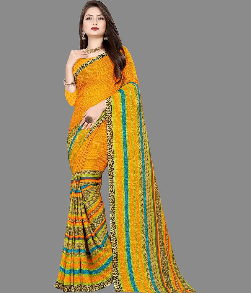 ANAND SAREES Georgette Printed Saree With Unstitched Blouse Piece ( Green )
