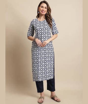 7Threads Crepe Printed Straight Women's Kurti - Blue ( Pack of 1 )