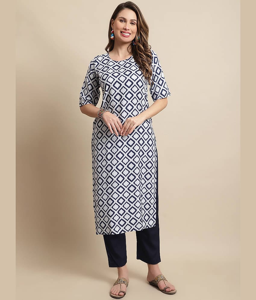 7Threads Crepe Printed Straight Women's Kurti - Blue ( Pack of 1 )