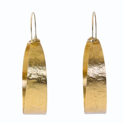 Wave Pattern Loop Shaped Handcrafted Brass Textured Earring