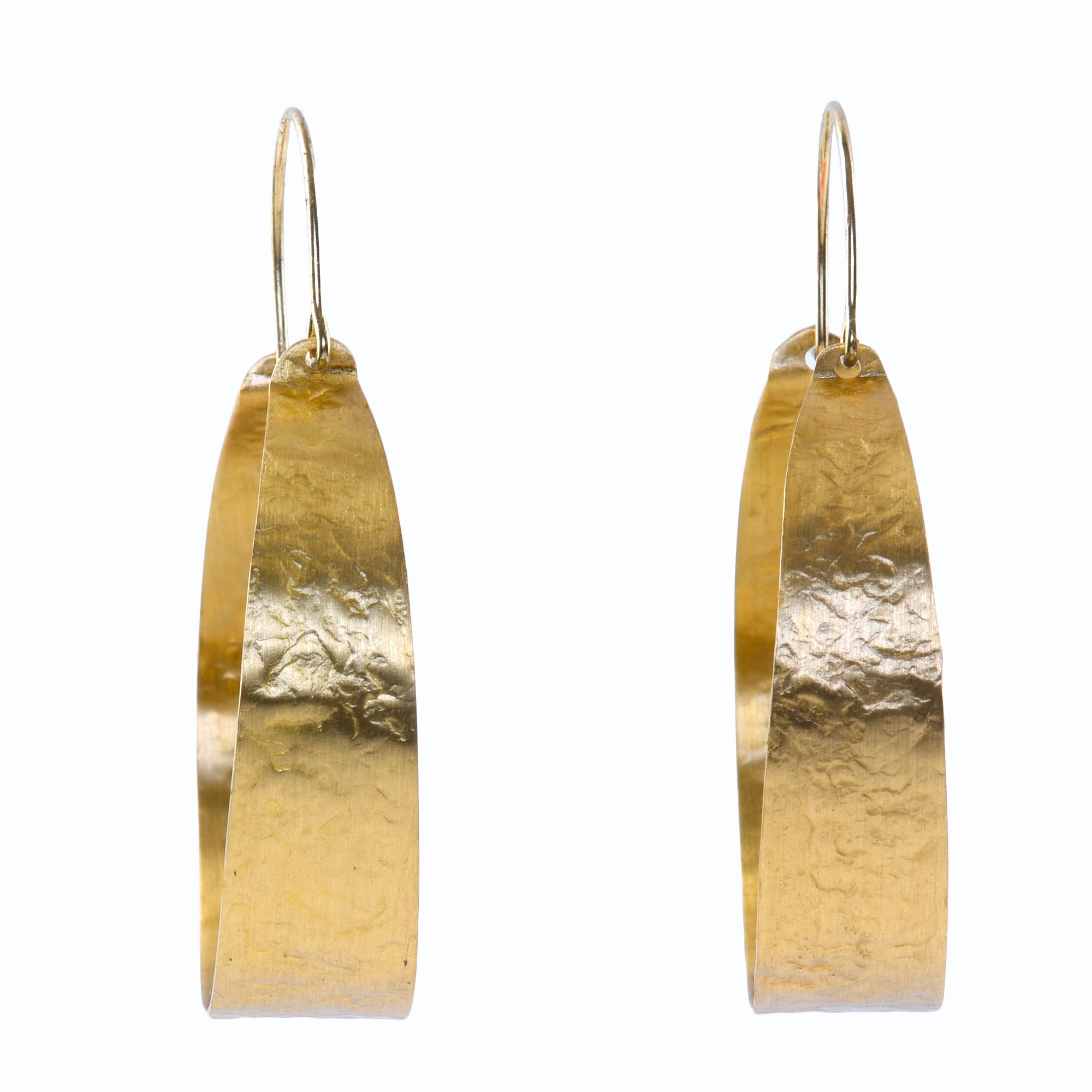 Wave Pattern Loop Shaped Handcrafted Brass Textured Earring