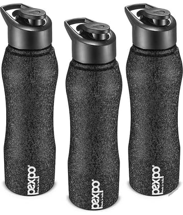 PEXPO 1000 ml Stainless Steel Sports and Fridge Water Bottle (Set of 3, Black, Bistro)