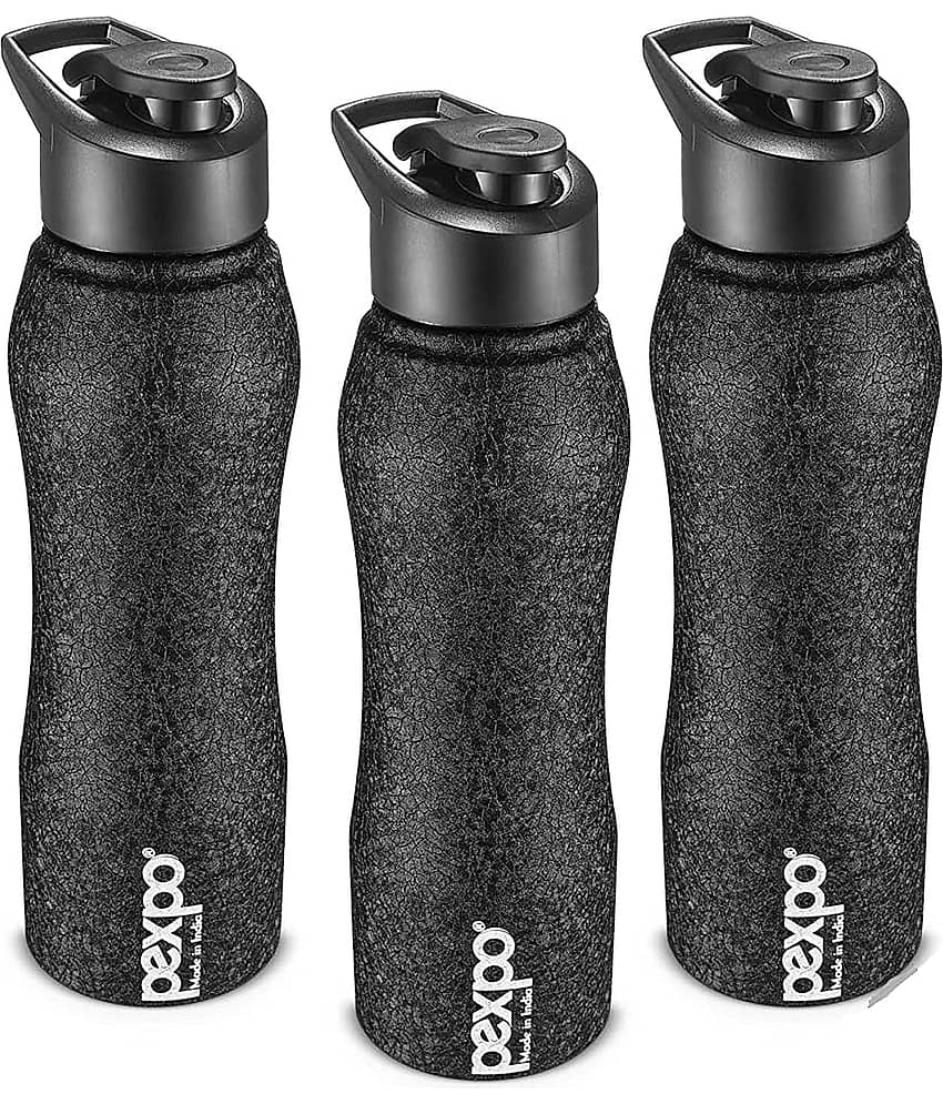 PEXPO 1000 ml Stainless Steel Sports and Fridge Water Bottle (Set of 3, Black, Bistro)