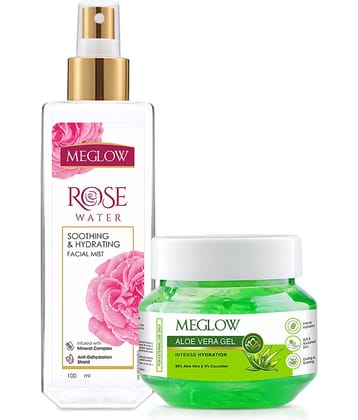 Meglow Aloe Vera Gel Cucumber & Rose Water Toner | Hydrates, Soothes & Brightens Dull Skin Daily