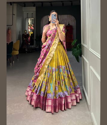 KRISHU ETHNICS Yellow Art Silk Circular Semi Stitched Lehenga