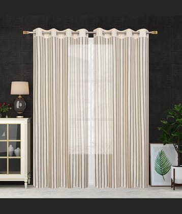 Homefab India SelfDesign Semi-Transparent Eyelet Long Door Curtain 9ft (Pack of 2) - Cream