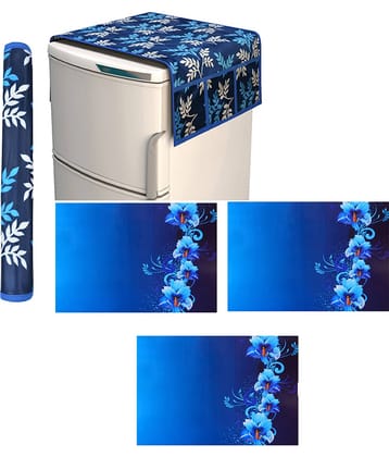 Fabolic Polyester Floral Fridge Mat & Cover ( 93 53 ) Pack of 5 - Blue