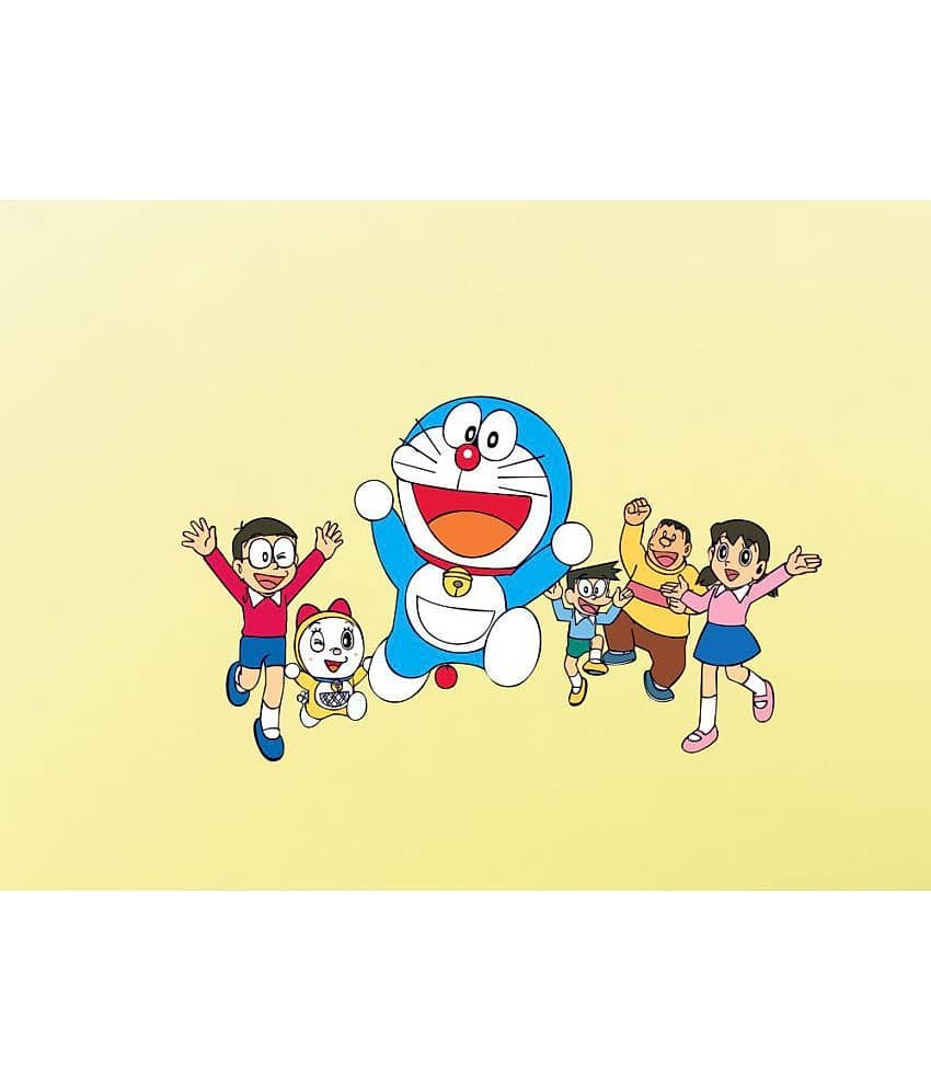 Decor Villa Doremon Team PVC Multicolour Wall Sticker - Pack of 1
