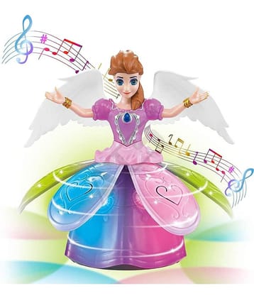 Dancing Miracle Princess Toy Doll with Wings Interactive Revolving Cute Doll Colorful LED Lights and Music for Kids