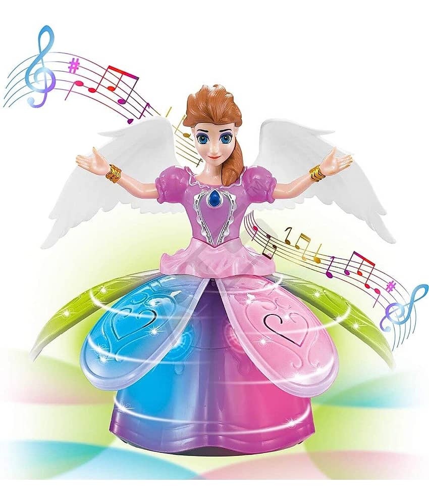 Dancing Miracle Princess Toy Doll with Wings Interactive Revolving Cute Doll Colorful LED Lights and Music for Kids