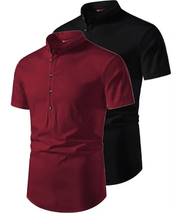 Yugnik Maroon Cotton Men's Regular Kurta ( Pack of 2 )