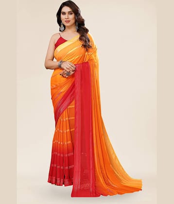 ANAND SAREES Satin Striped Saree With Unstitched Blouse Piece ( Red )