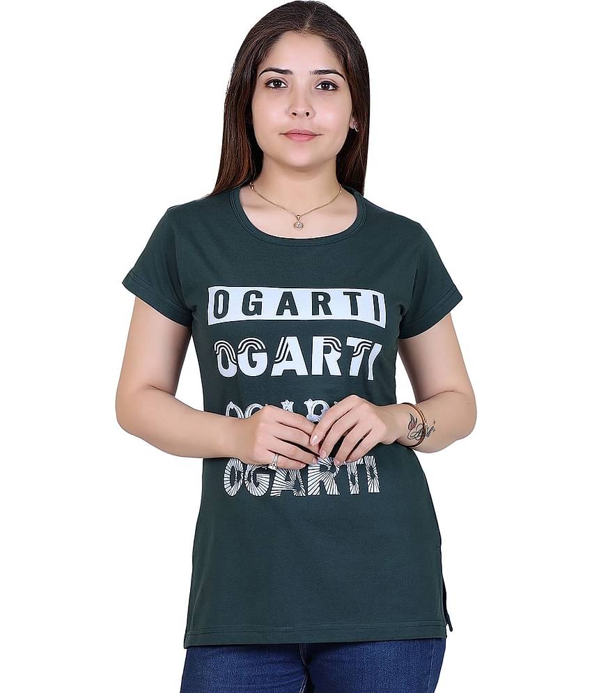 Ogarti Women Cotton Blend Printed Regular Fit Round Neck T-Shirt ( Navy )
