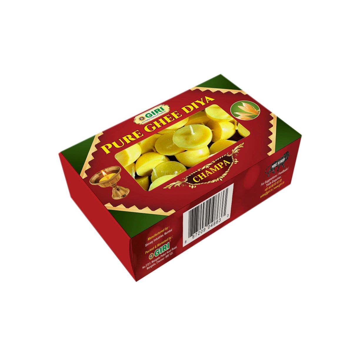 Giri Pure Ghee Diya - 50 Pcs | Ghee Wicks | Diya Batti | Jyot Batti | Ghee Cotton Wicks for Pooja Champa