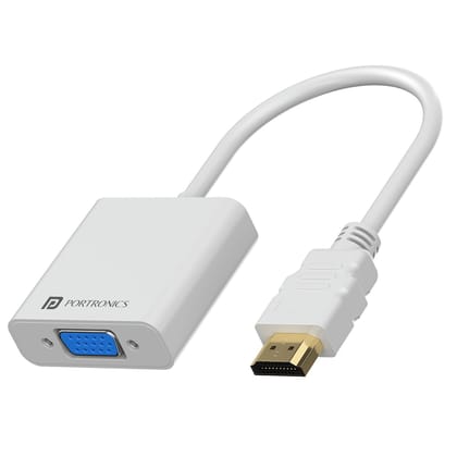 Portronics DigiBridge HDMI to VGA Converter with 1080p Full HD @ 60 Hz Max Resolution, 16 cm Long Cable, Durable Build Material, Compatible with Laptop & Desktop (White)