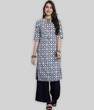 7Threads Crepe Printed Straight Women's Kurti - Blue ( Pack of 1 )