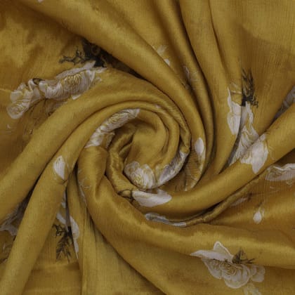 Lemon Yellow Flower Allover Digital Printed Fabric - Pure Chinon