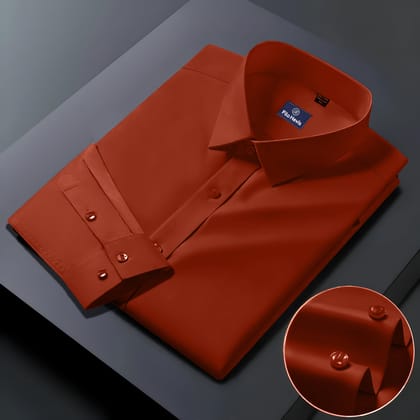 Men's Formal Regular Fit Cotton Full Sleeve Shirt - Orange-S