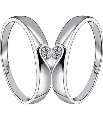 Silverplated Half Heart In Solitaire His and Her Adjustable proposal couple ring For Men And Women Jewellery
