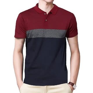 Leotude Men Maroon Color Block Cotton Blend Casual T-Shirt