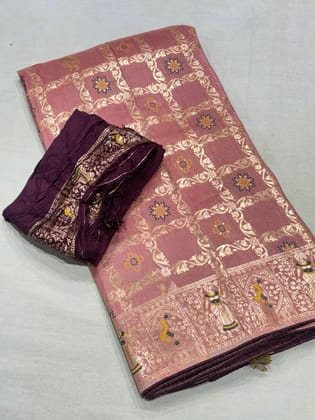 Pure Banarasi handloom georgette Weaving beautiful saree