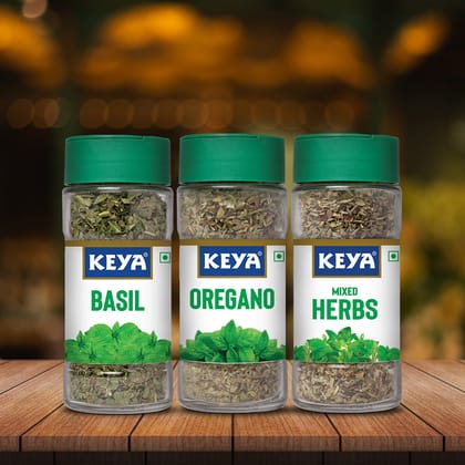 Keya Premium Herbs Combo|  Keya Basil 12g, Keya Oregano 15g, Keya Mixed Herbs 23gm | Pack of 3