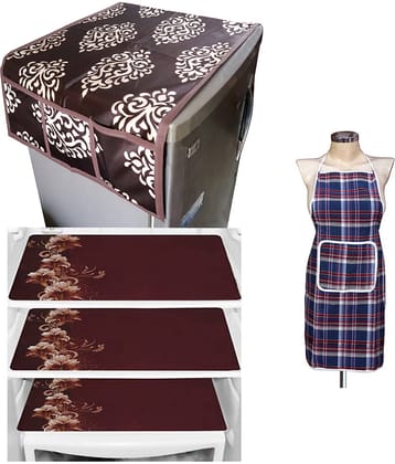 Fabolic Polyester Floral Fridge Mat & Cover ( 93 53 ) Pack of 5 - Brown