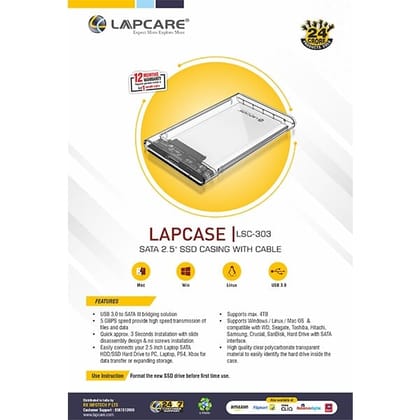 Lapcare LSC-303 SSD Casing with Cable-Lapcare LSC-303 SSD Casing with Cable