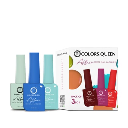 Colors Queen Affair Nail Polish Set of 3-37 TameTeal, 63 Coco Blue & 64 Aquamarine | Quick Drying Nail Polish, Semi Matte Finish Nail Kit | Highly Pigmented & Long Lasting Enamel 13ml Each Colors Queen Affair Nail Polish Set of 3-37 TameTeal, 63 Coco Blu