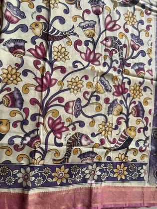 Kalamkari Silk Saree with Mythological Procession Motif Kalamkari Silk Saree with Mythological Procession Motif