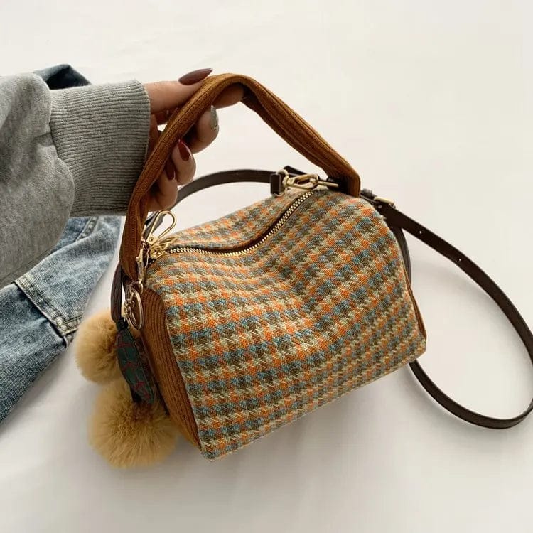 Soft Plaid Purses And Handbags For Women Woolen Cloth Mini Boston Satchel Designer Luxury Shoulder Crossbody Messenger Bag